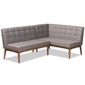 Baxton Studio Sanford Mid-Century Grey Fabric and Walnut Brown Finished Wood 2-PC Dining Nook Banquette Set 184-11340-Zoro